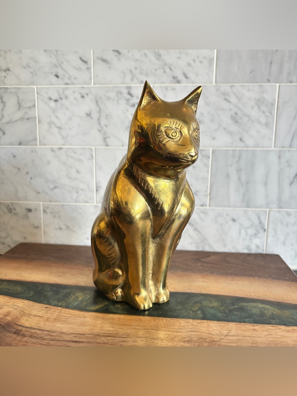 Vintage 7.5” Mid Century Brass Cat Figurine Statue